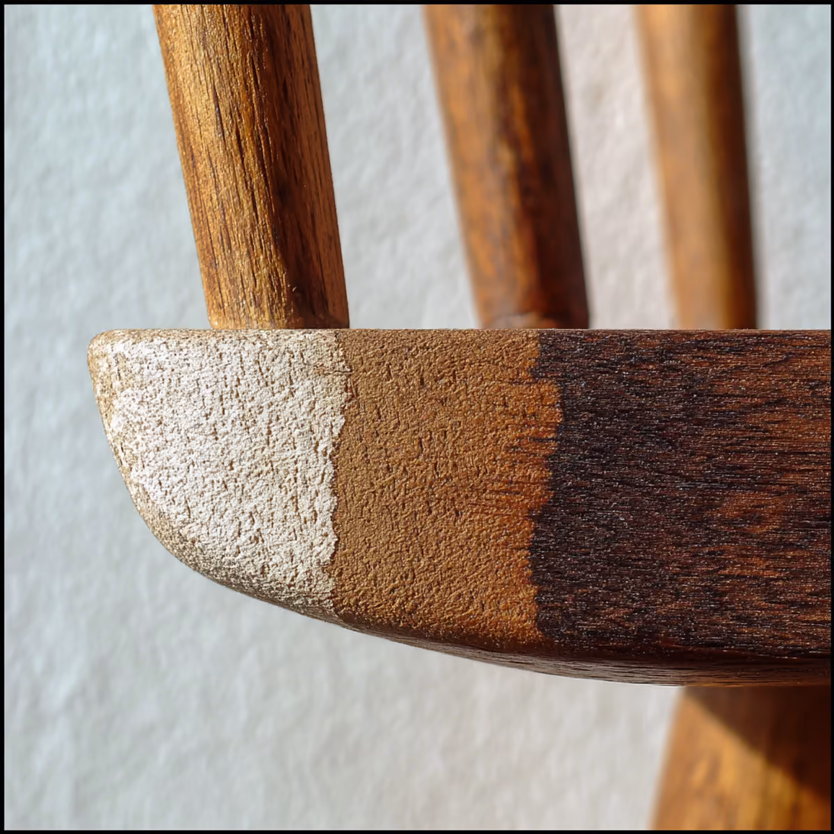 Innesto di legno nuovo su una gamba di sedia, prima della finitura